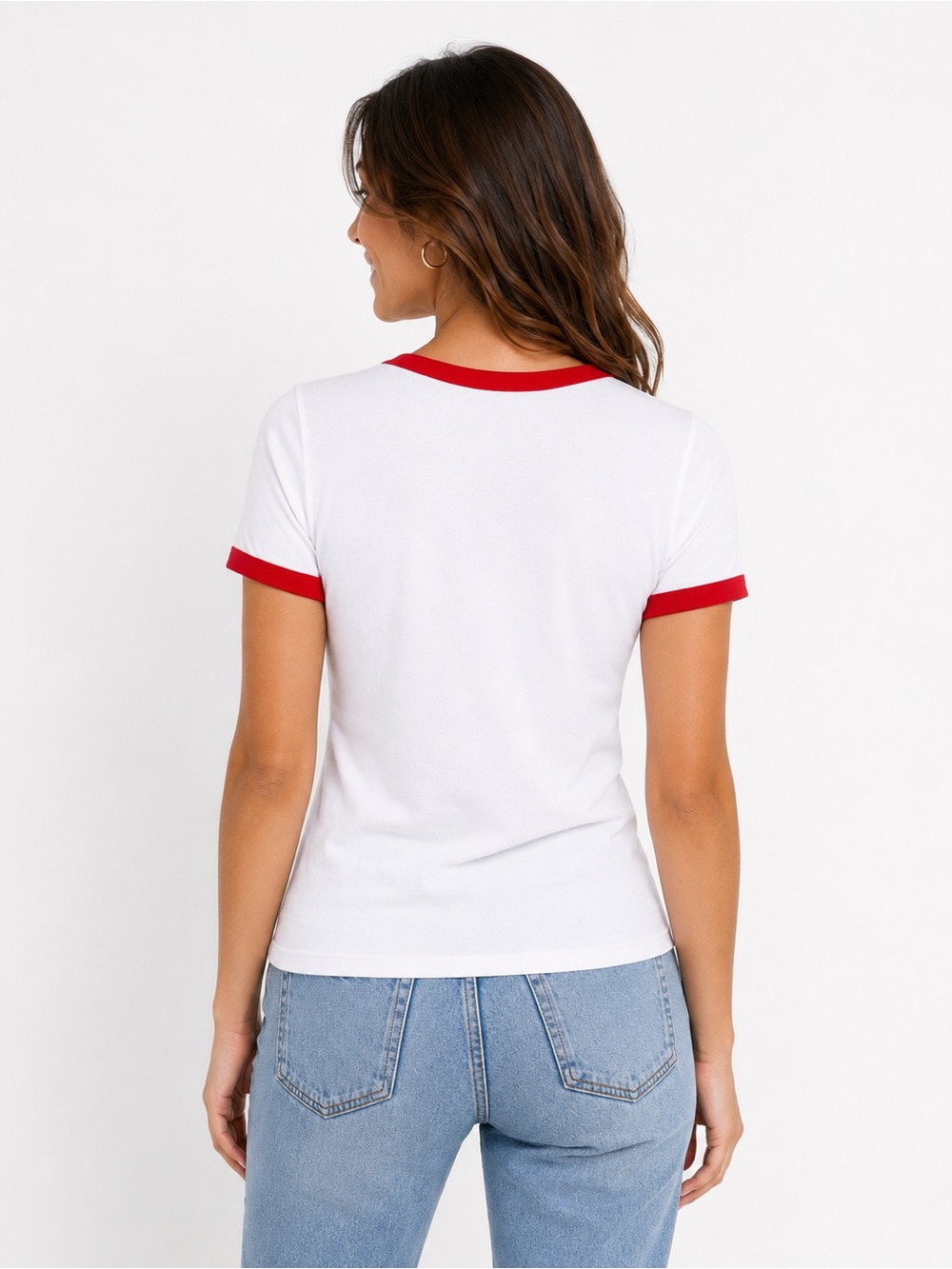 White Ringer Tee with Red Trim and "Positively" Script - Picture 3 of 14